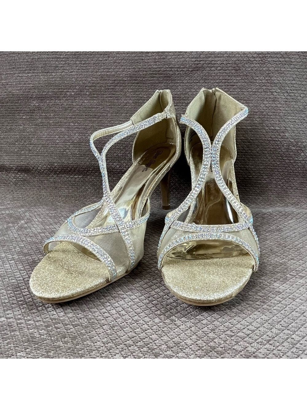 SILVER SLIPPER gold evening formal heels pumps Sz 11 LIKE NEW